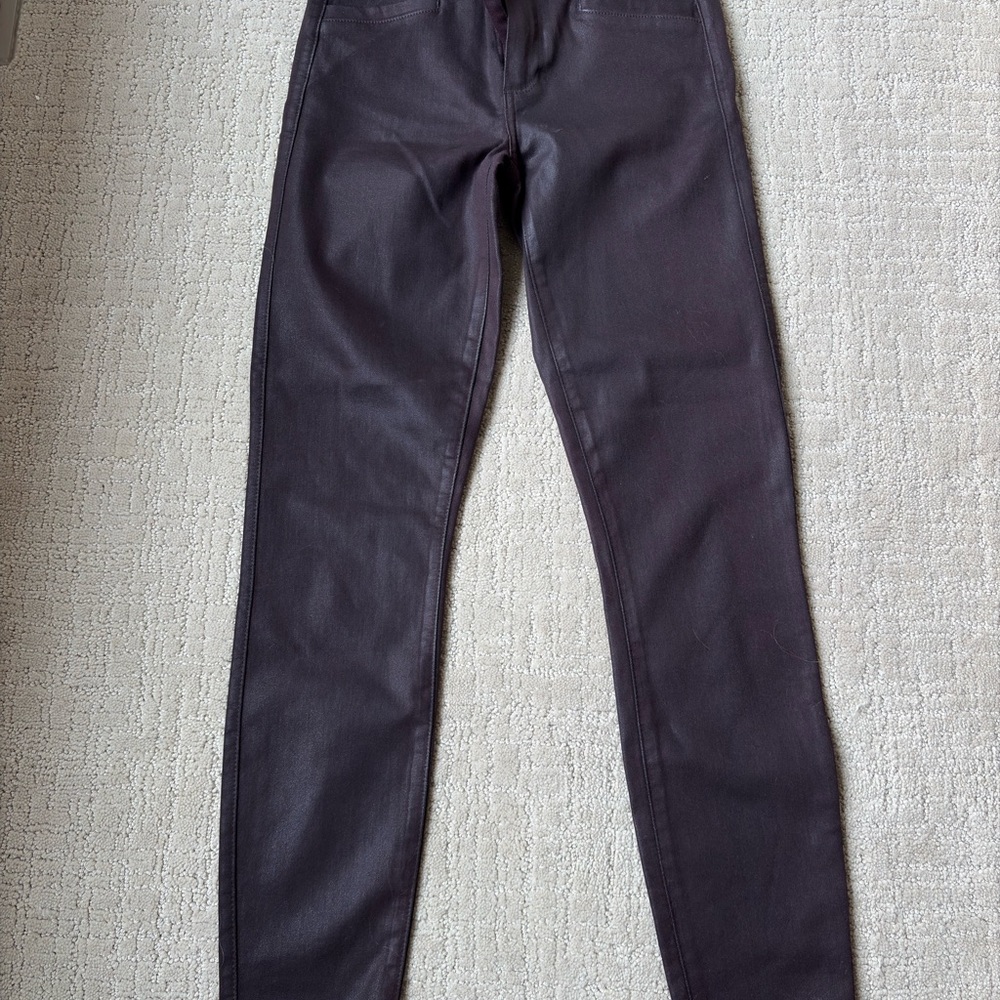 PAIGE BlackBerry Skinny Jeans with Stretch leather Fabric